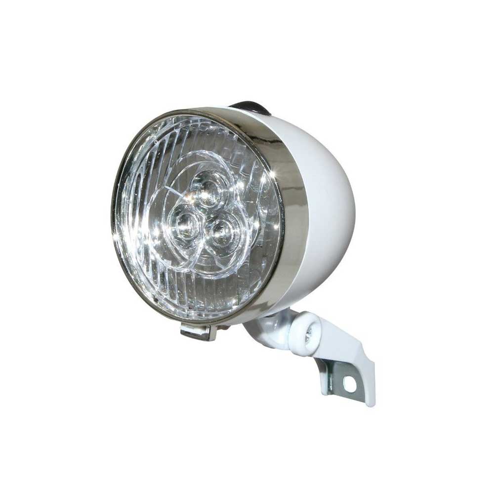 Éclairage LED avant pour vélo vintage sur fourche à piles blanc