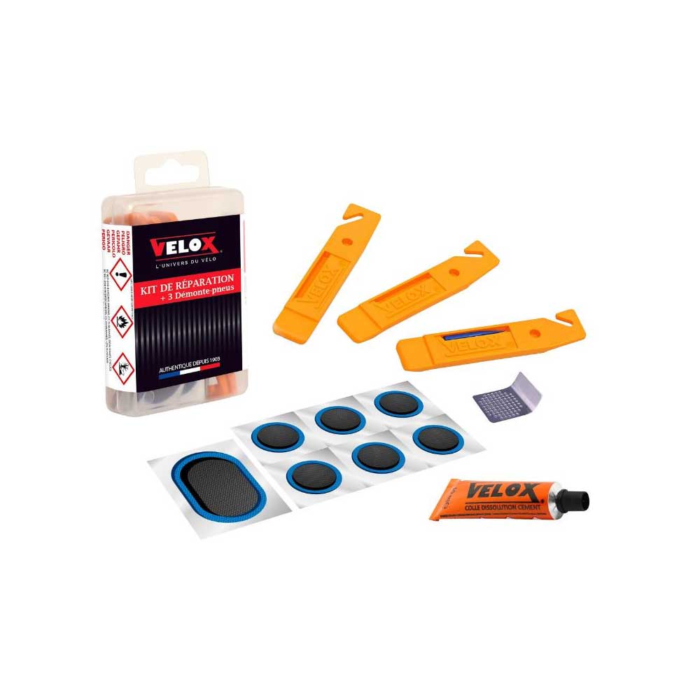 Kit de réparation chambre à air City / VTC VELOX - 7 rustines et 3 démonte-pneus
